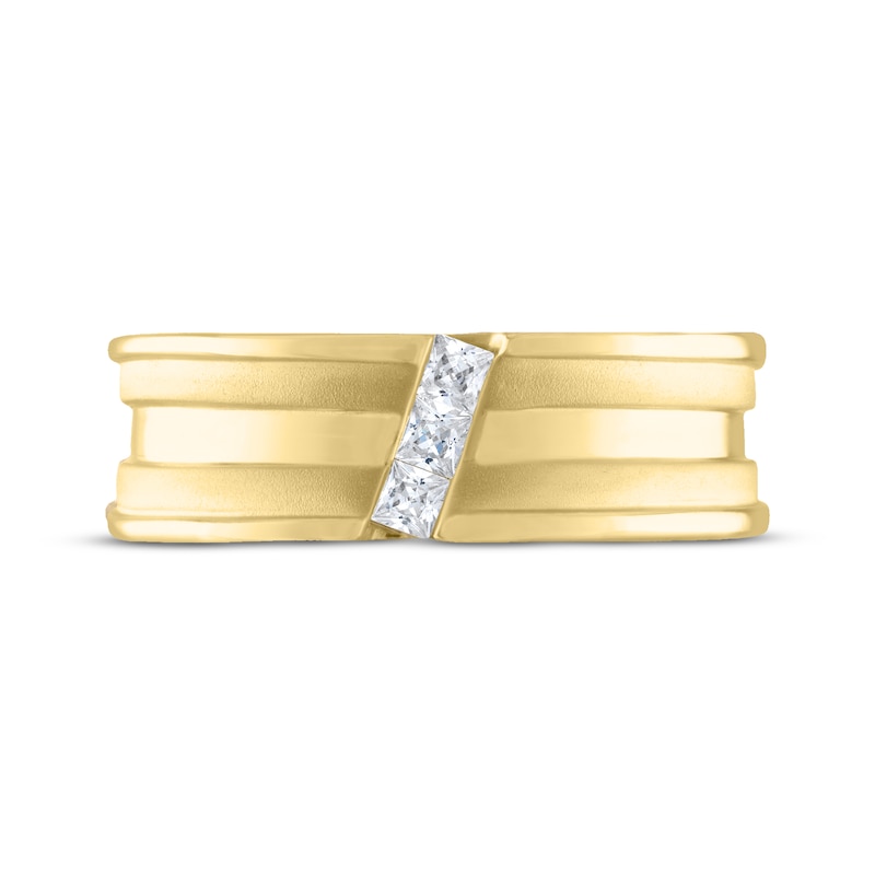 Main Image 3 of Previously Owned Men's THE LEO Diamond Wedding Band 1/4 ct tw Square-cut 14K Yellow Gold