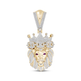 Previously Owned Men's Diamond and Lab-Created Ruby Lion Head Pendant 3/4 ct tw 10K Yellow Gold