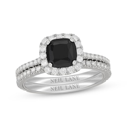 Neil Lane Cushion-Cut Black Diamond & White Diamond Halo Bridal Set 2-1/5 ct tw 14K White Gold