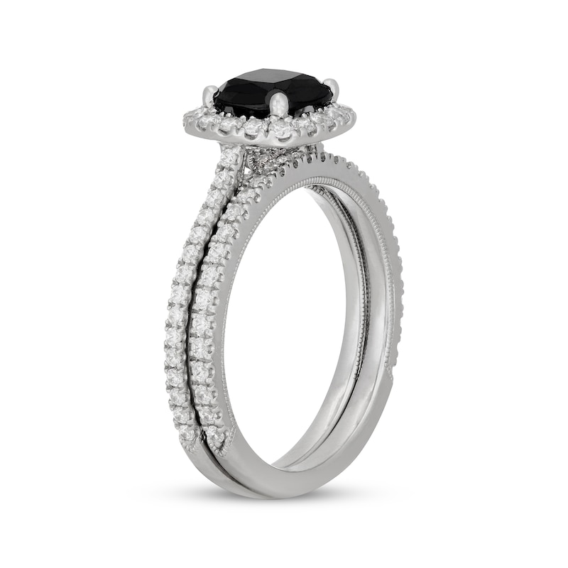 Main Image 2 of Neil Lane Cushion-Cut Black Diamond & White Diamond Halo Bridal Set 2-1/5 ct tw 14K White Gold