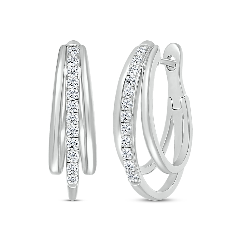 Main Image 1 of Previously Owned Diamond Three-Row Hoop Earrings 5/8 ct tw Round-cut 10K White Gold