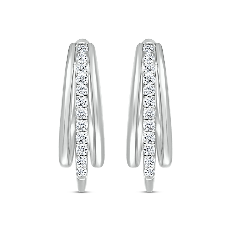 Main Image 2 of Previously Owned Diamond Three-Row Hoop Earrings 5/8 ct tw Round-cut 10K White Gold