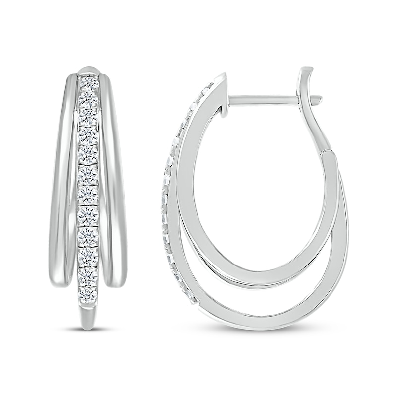 Main Image 3 of Previously Owned Diamond Three-Row Hoop Earrings 5/8 ct tw Round-cut 10K White Gold