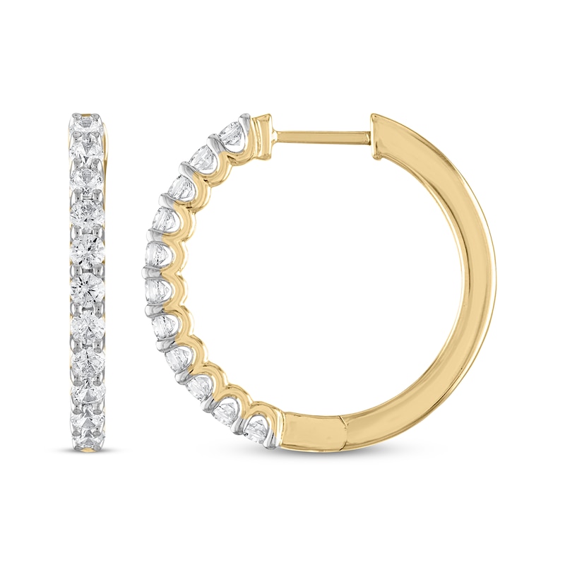 Main Image 3 of Previously Owned Diamond Hoop Earrings 1 ct tw 10K Yellow Gold