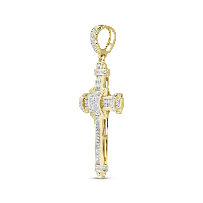 Main Image 2 of Previously Owned Men's Diamond Cross Pendant 1/2 ct tw Round-cut 10K Yellow Gold