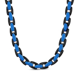 Men's Chain Necklace Black & Blue Ion-Plated Stainless Steel 24&quot;