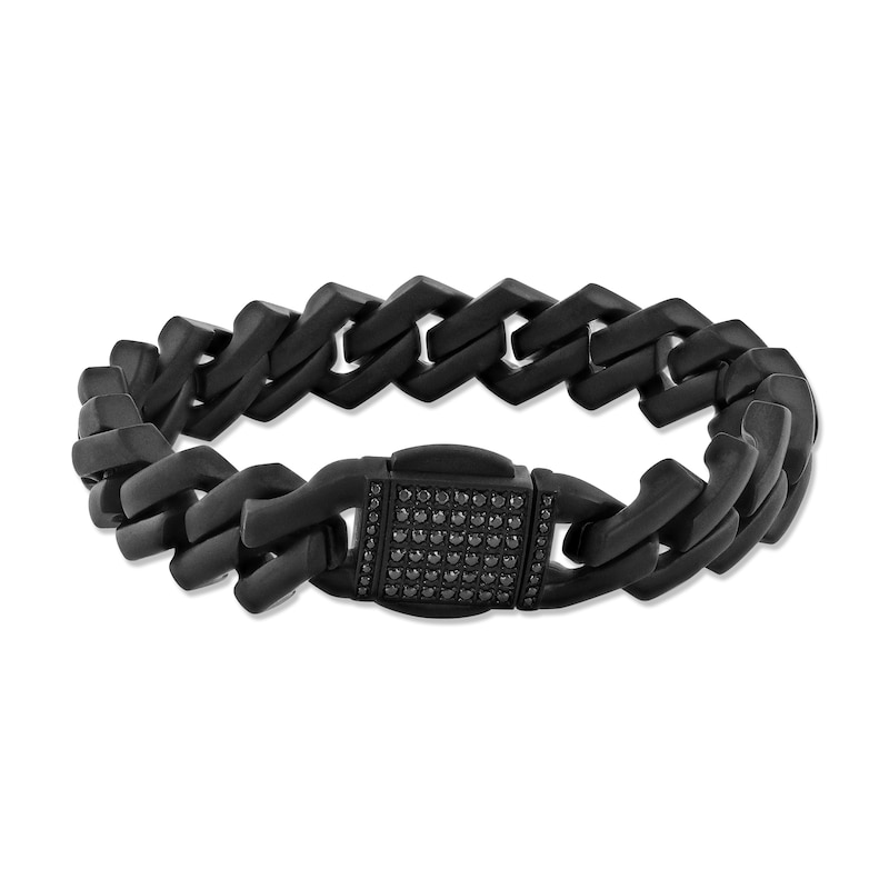 Main Image 1 of Men's Black Diamond Link Bracelet 1/2 ct tw Black Ion-Plated Stainless Steel 8.50&quot;