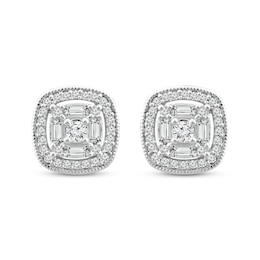 Previously Owned Diamond Stud Earrings 1/4 ct tw Round & Baguette Cut 10K White Gold