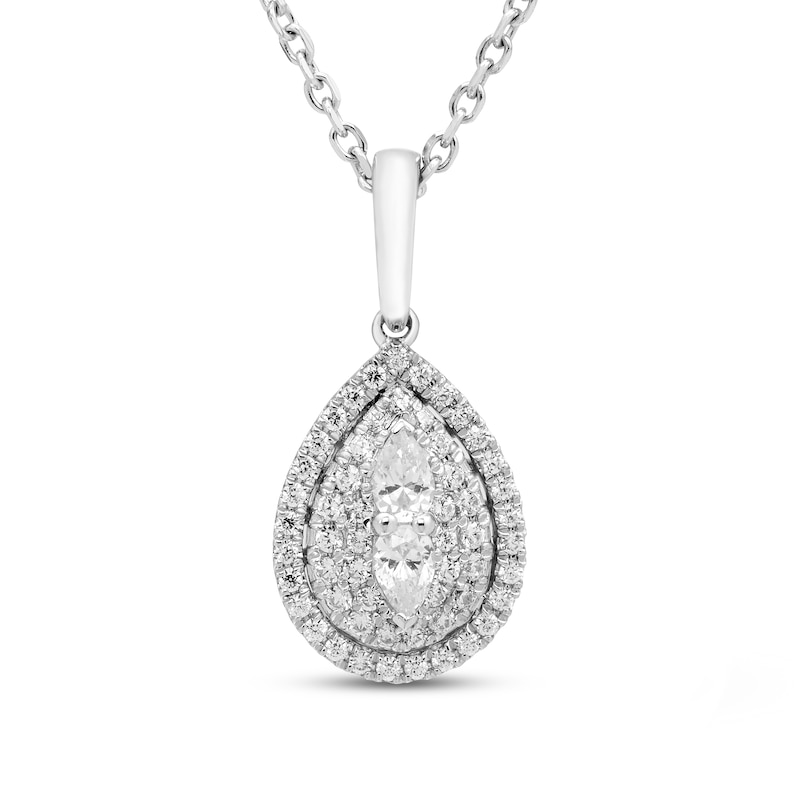 Main Image 1 of Previously Owned Forever Connected Diamond Necklace 1/5 ct tw Pear & Round-cut Sterling Silver 18&quot;