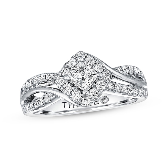 Previously Owned THE LEO Diamond Engagement Ring ct tw Princess & Round-cut 14K White Gold