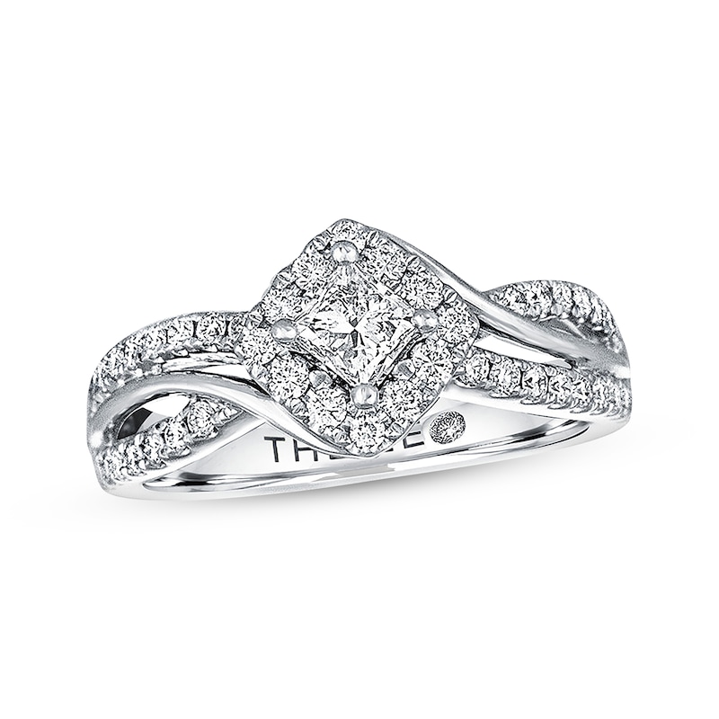 Main Image 1 of Previously Owned THE LEO Diamond Engagement Ring 3/4 ct tw Princess & Round-cut 14K White Gold