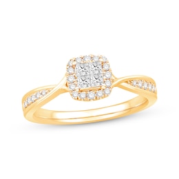 Princess-Cut Quad Diamond Engagement Ring 1/3 ct tw 10K Yellow Gold