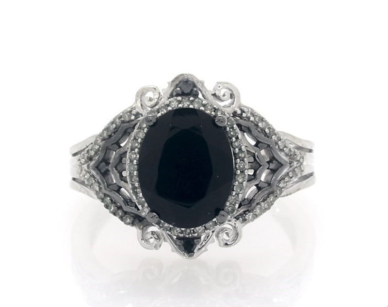 Previously Owned Disney Treasures The Nightmare Before Christmas Black Onyx & Diamond Ring 1/5 ct tw Sterling Silver