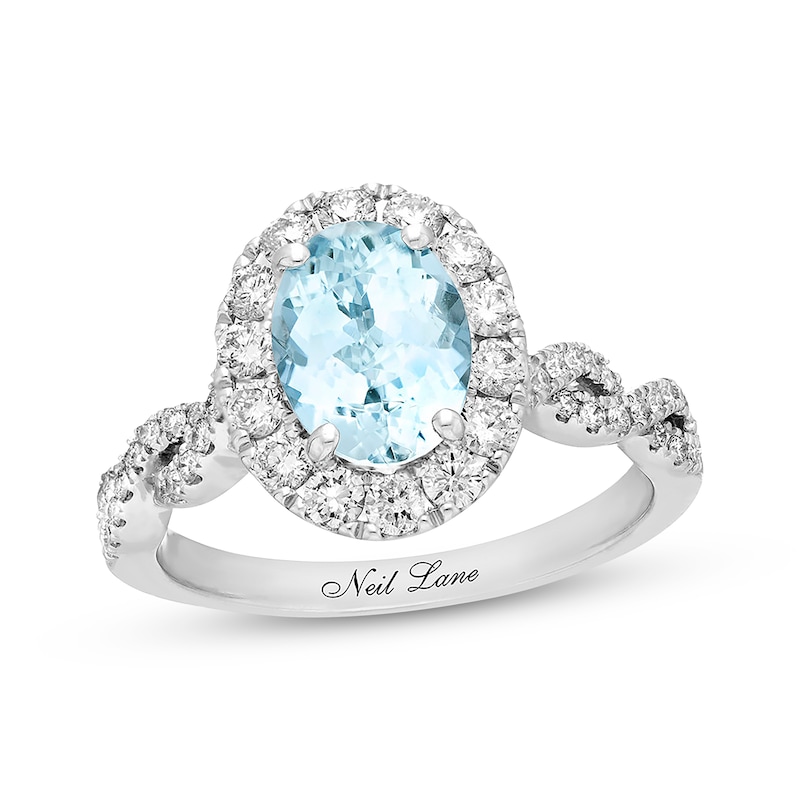 Main Image 1 of Previously Owned Neil Lane Aquamarine Engagement Ring 3/4 ct tw Round-cut Diamonds 14K White Gold - Size 4