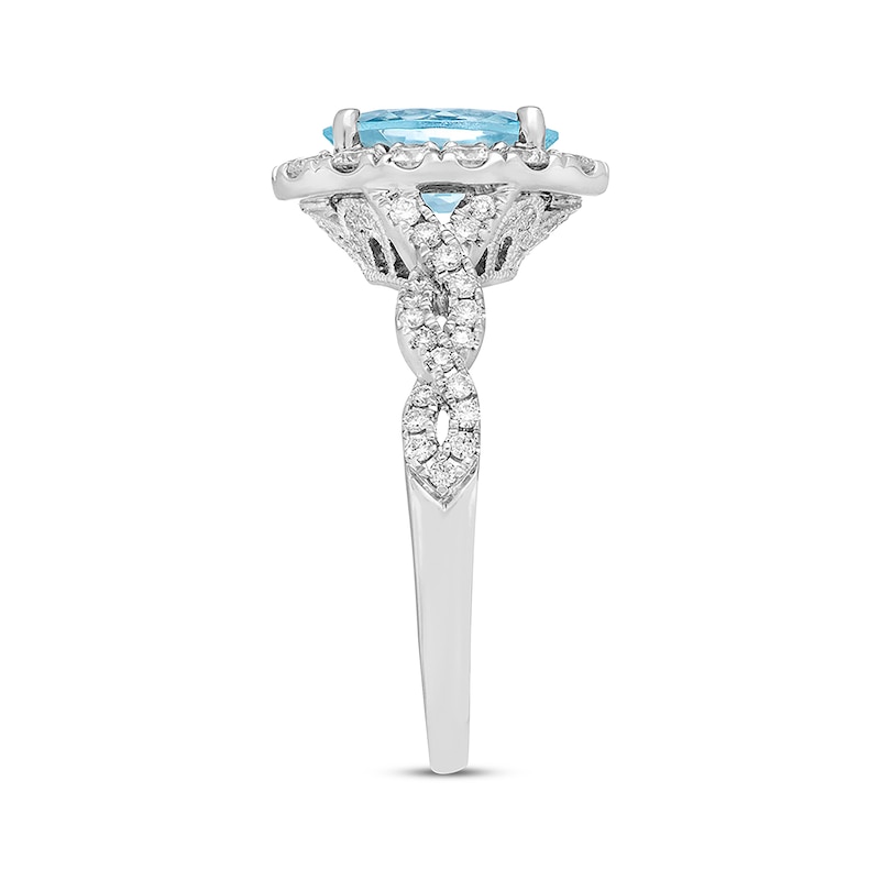 Main Image 2 of Previously Owned Neil Lane Aquamarine Engagement Ring 3/4 ct tw Round-cut Diamonds 14K White Gold - Size 4