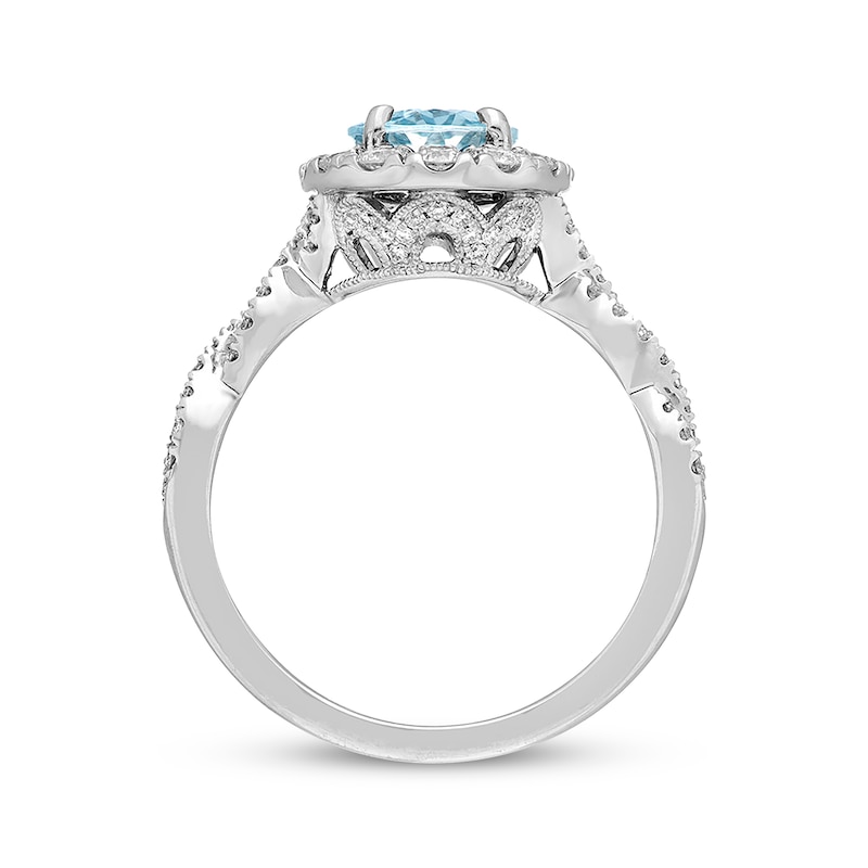 Main Image 3 of Previously Owned Neil Lane Aquamarine Engagement Ring 3/4 ct tw Round-cut Diamonds 14K White Gold - Size 4