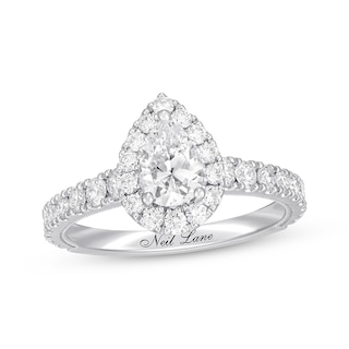 Diamond Halo Pear Shaped Engagement Ring .75 CTW Round Cut 14K White G –  Exotic Diamonds