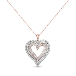 Previously Owned Diamond Heart Necklace 1 ct tw Round & Baguette-cut 10K Two-Tone Gold 18&quot;