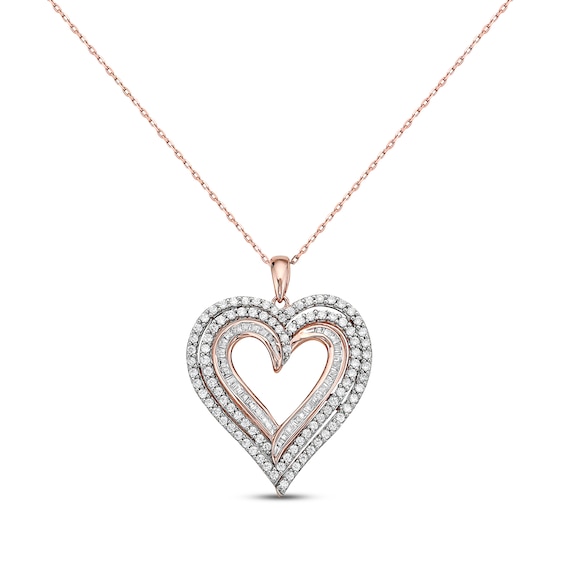 Previously Owned Diamond Heart Necklace 1 ct tw Round & Baguette-cut 10K Two-Tone Gold 18"