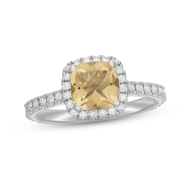 Main Image 1 of Previously Owned Neil Lane Cushion-cut Citrine Engagement Ring 5/8 ct tw Diamonds 14K White Gold