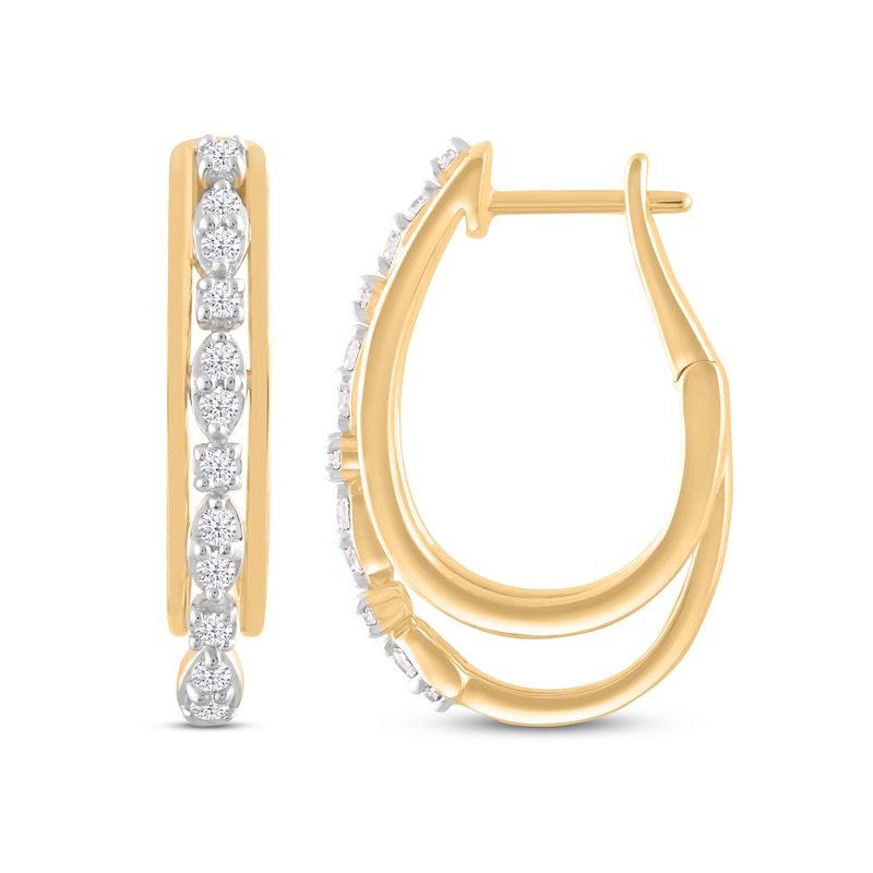 Main Image 1 of Previously Owned Diamond Oval Hoop Earrings 1/4 ct tw Round-Cut 10K Yellow Gold