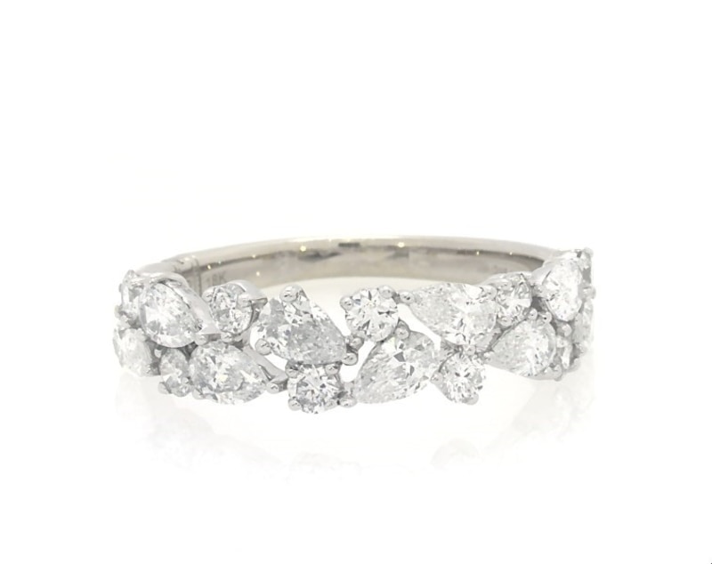 Main Image 1 of Previously Owned Monique Lhuillier Bliss Pear & Round-Cut Diamond Wedding Band 1-1/4 ct tw 18K White Gold