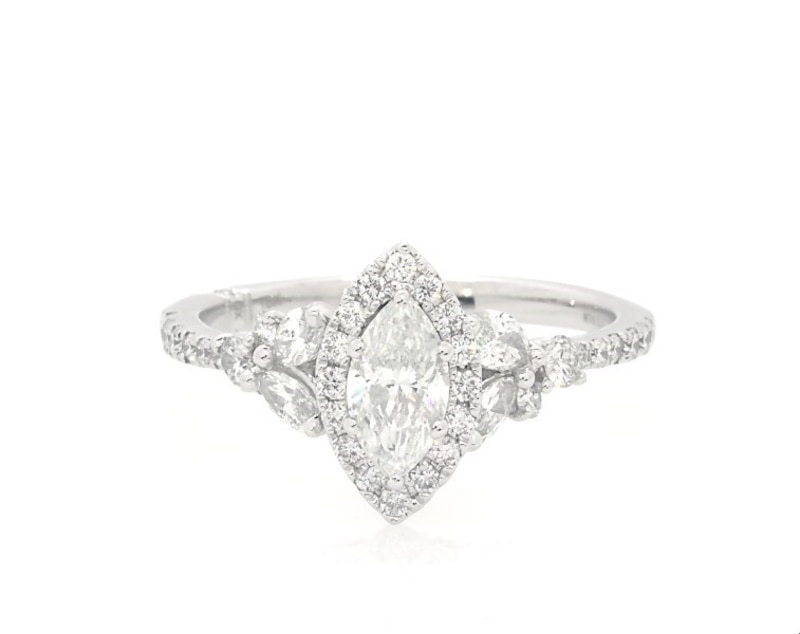 Main Image 1 of Previously Owned Monique Lhuillier Bliss Marquise & Round-Cut Diamond Engagement Ring 1-1/8 ct tw 18K White Gold