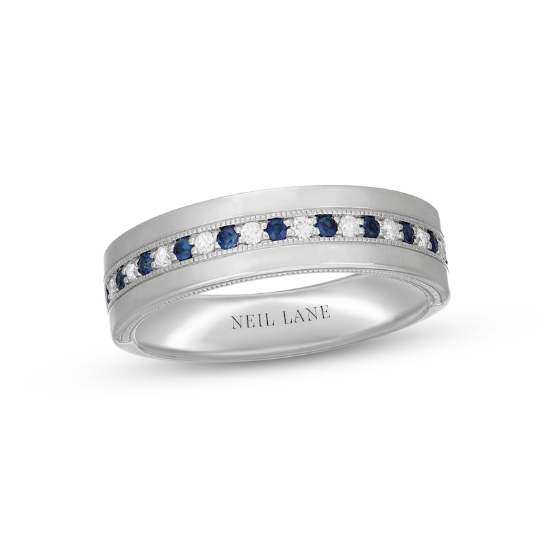 Main Image 1 of Previously Owned Neil Lane Men's Diamond & Blue Sapphire Wedding Band 1/6 ct tw 14K White Gold