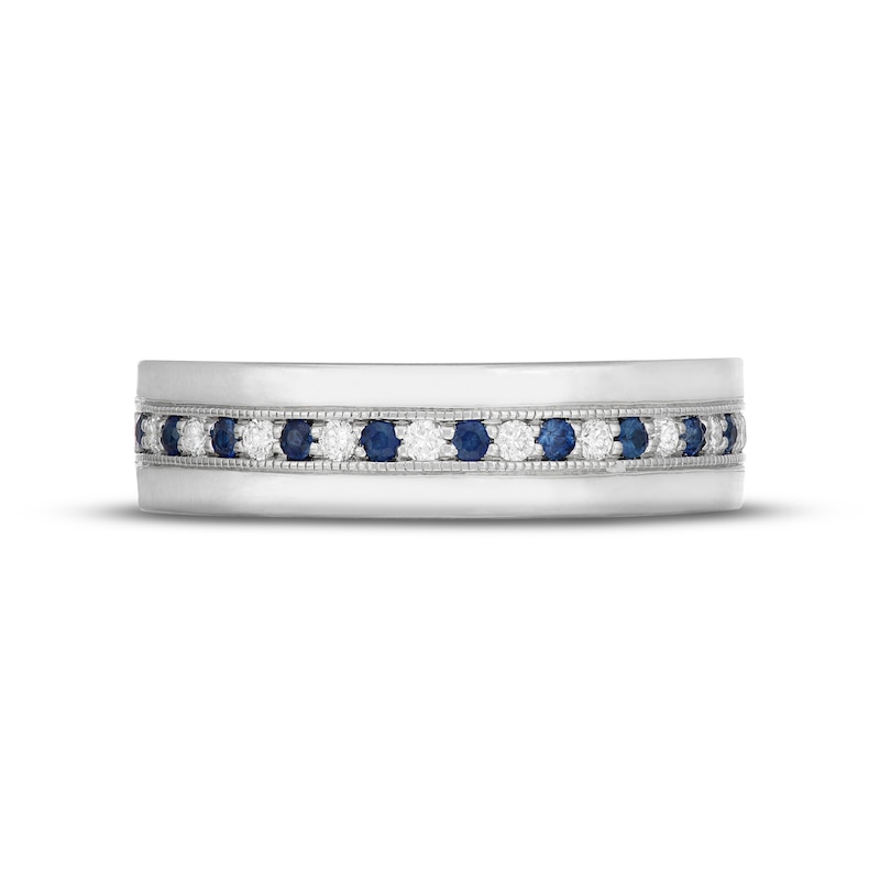 Main Image 3 of Previously Owned Neil Lane Men's Diamond & Blue Sapphire Wedding Band 1/6 ct tw 14K White Gold