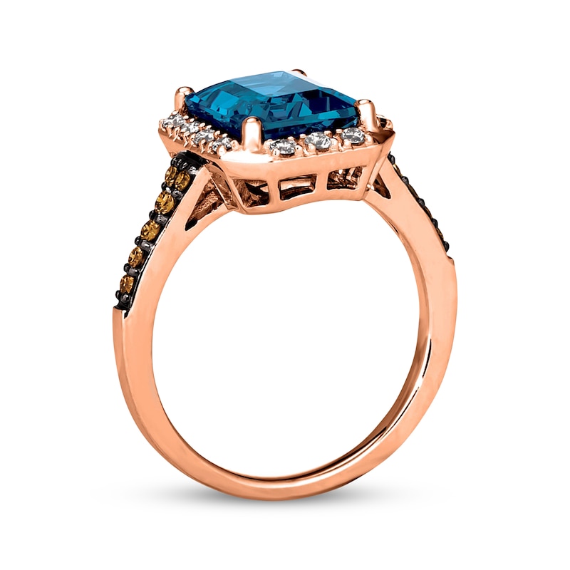 Main Image 3 of Previously Owned Le Vian Blue Topaz Ring 1/3 ct tw Diamonds 14K Strawberry Gold