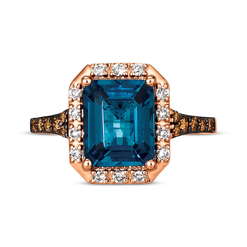 Main Image 4 of Previously Owned Le Vian Blue Topaz Ring 1/3 ct tw Diamonds 14K Strawberry Gold