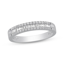 Previously Owned Diamond Anniversary Band 1/5 ct tw Round & Baguette-cut 10K White Gold