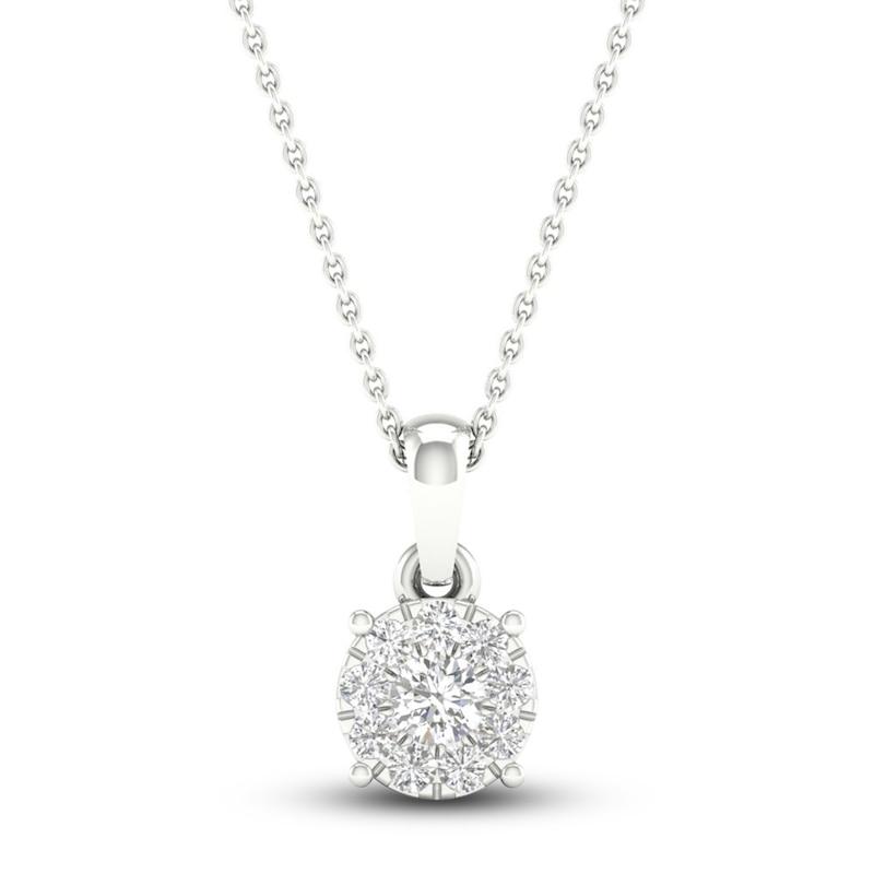 Main Image 1 of Previously Owned Diamond Halo Necklace 1/10 ct tw Round-Cut 10K White Gold 18&quot;