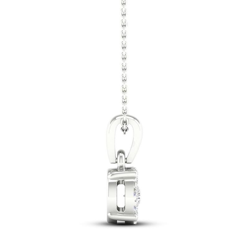 Main Image 3 of Previously Owned Diamond Halo Necklace 1/10 ct tw Round-Cut 10K White Gold 18&quot;