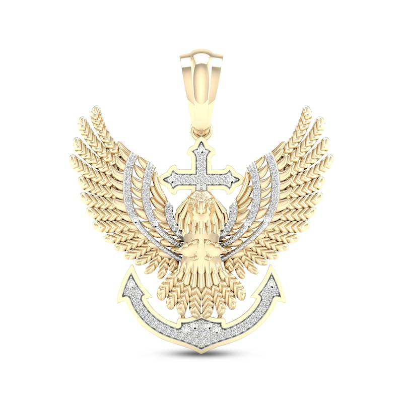 Main Image 1 of Previously Owned Men's Eagle & Anchor Diamond Pendant 1/5 ct tw Round-cut 10K Yellow Gold