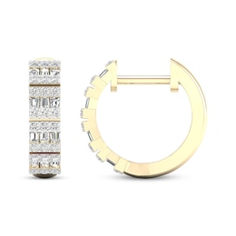 Previously Owned Men's Diamond Huggie Earrings 1/3 ct tw Round &  Baguette 10K Yellow Gold