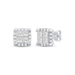 Princess-Cut Quad Diamond Stud Earrings 1 ct tw 10K White Gold