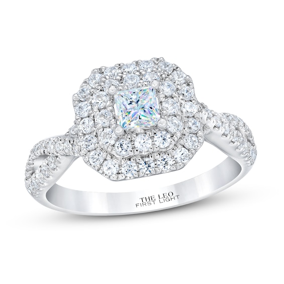 Previously Owned THE LEO First Light Diamond Princess-Cut Engagement Ring 7/8 ct tw 14K White Gold