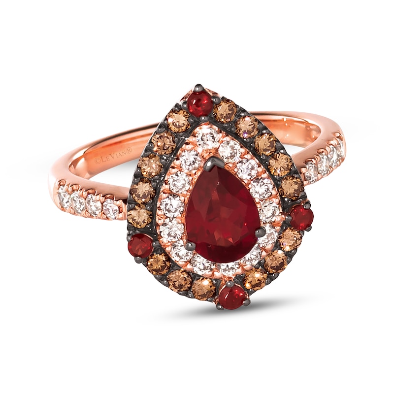 Main Image 1 of Previously Owned Le Vian Garnet Ring 3/4 ct tw Diamonds 14K Strawberry Gold