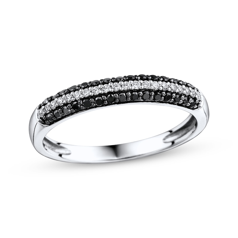 Main Image 1 of Previously Owned Black/White Diamond Anniversary Ring 1/4 ct tw Round-cut 10K White Gold