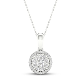Previously Owned Multi-Diamond Necklace 1/4 ct tw Round-Cut 10K White Gold 18&quot;