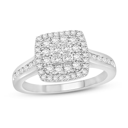 Previously Owned Diamond Engagement Ring 3/4 ct tw Princess & Round-cut 14K White Gold