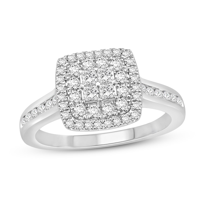 Main Image 1 of Previously Owned Diamond Engagement Ring 3/4 ct tw Princess & Round-cut 14K White Gold