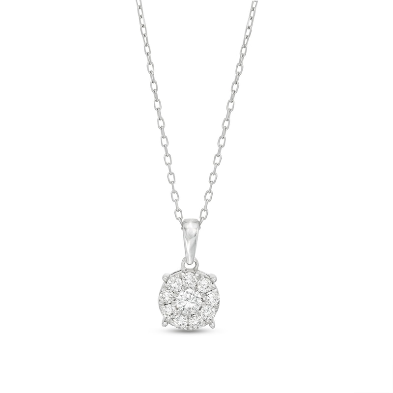 Main Image 1 of Previously Owned Diamond Halo Necklace 1/2 ct tw Round-Cut 10K White Gold 18&quot;