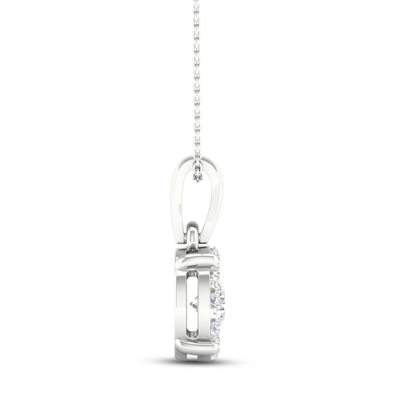 Main Image 3 of Previously Owned Diamond Halo Necklace 1/2 ct tw Round-Cut 10K White Gold 18&quot;