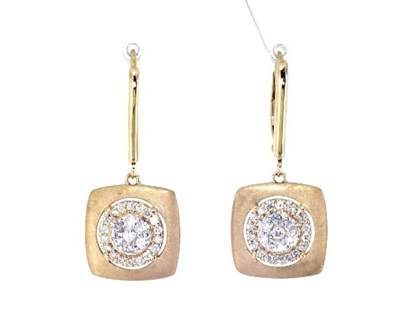 Main Image 1 of Previously Owned Diamond Square Dangle Earrings 1/2 ct tw Round-cut 10K Yellow Gold