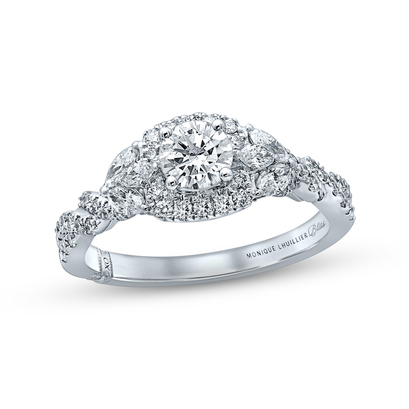 Main Image 1 of Previously Owned Monique Lhuillier Bliss Diamond Engagement Ring 1-1/8 ct tw Round & Marquise-cut 18K White Gold