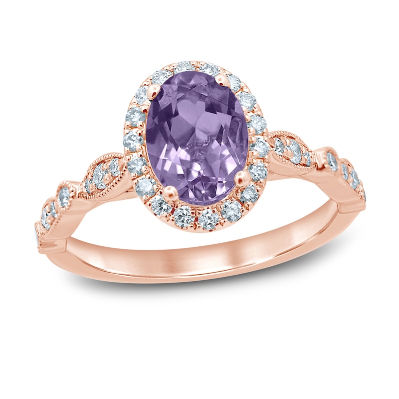 Main Image 1 of Previously Owned Oval Amethyst Engagement Ring 1/3 ct tw Diamonds 14K Rose Gold