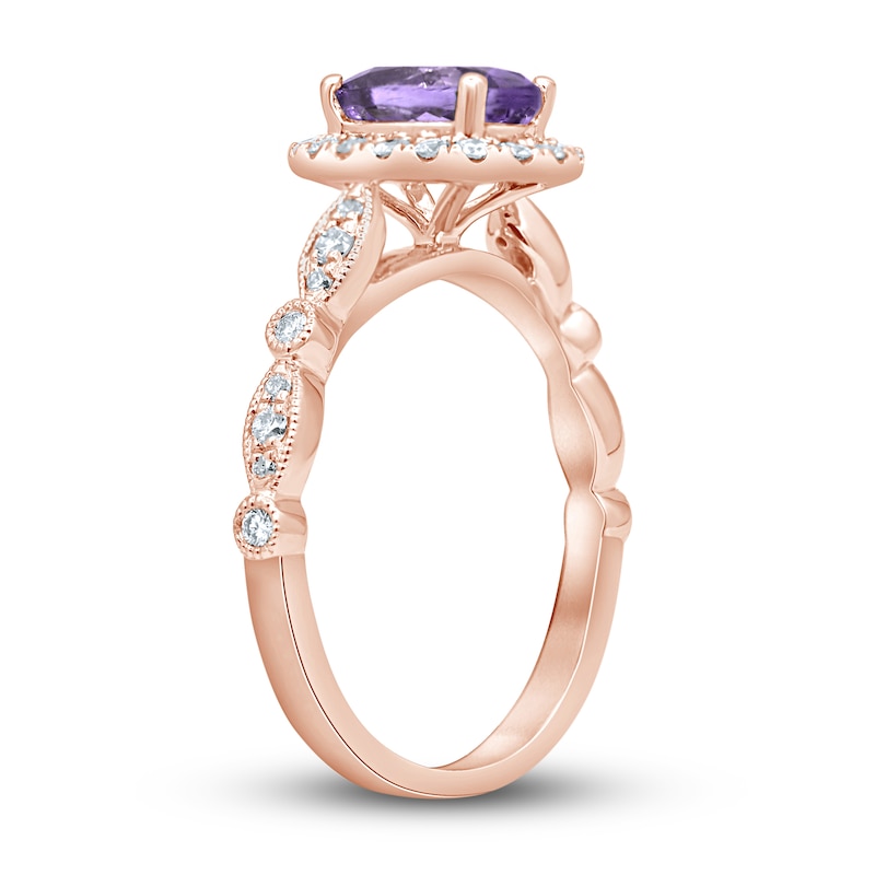 Main Image 2 of Previously Owned Oval Amethyst Engagement Ring 1/3 ct tw Diamonds 14K Rose Gold