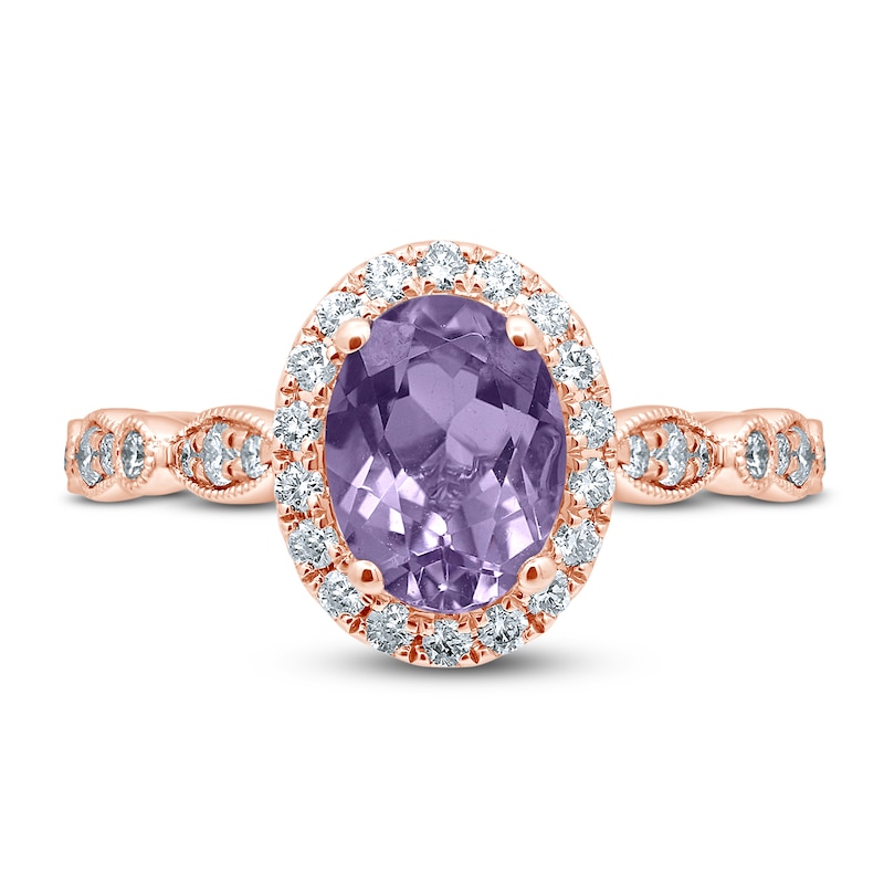 Main Image 3 of Previously Owned Oval Amethyst Engagement Ring 1/3 ct tw Diamonds 14K Rose Gold